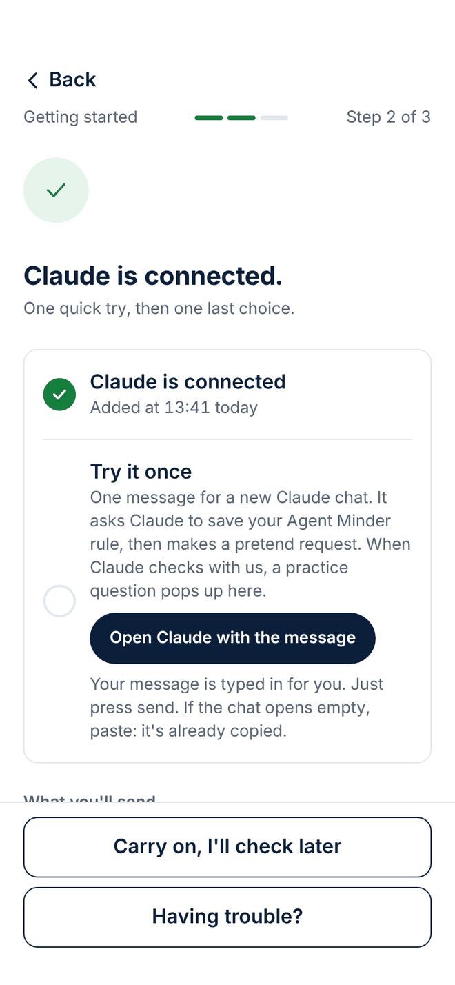 Design of the Claude is connected screen