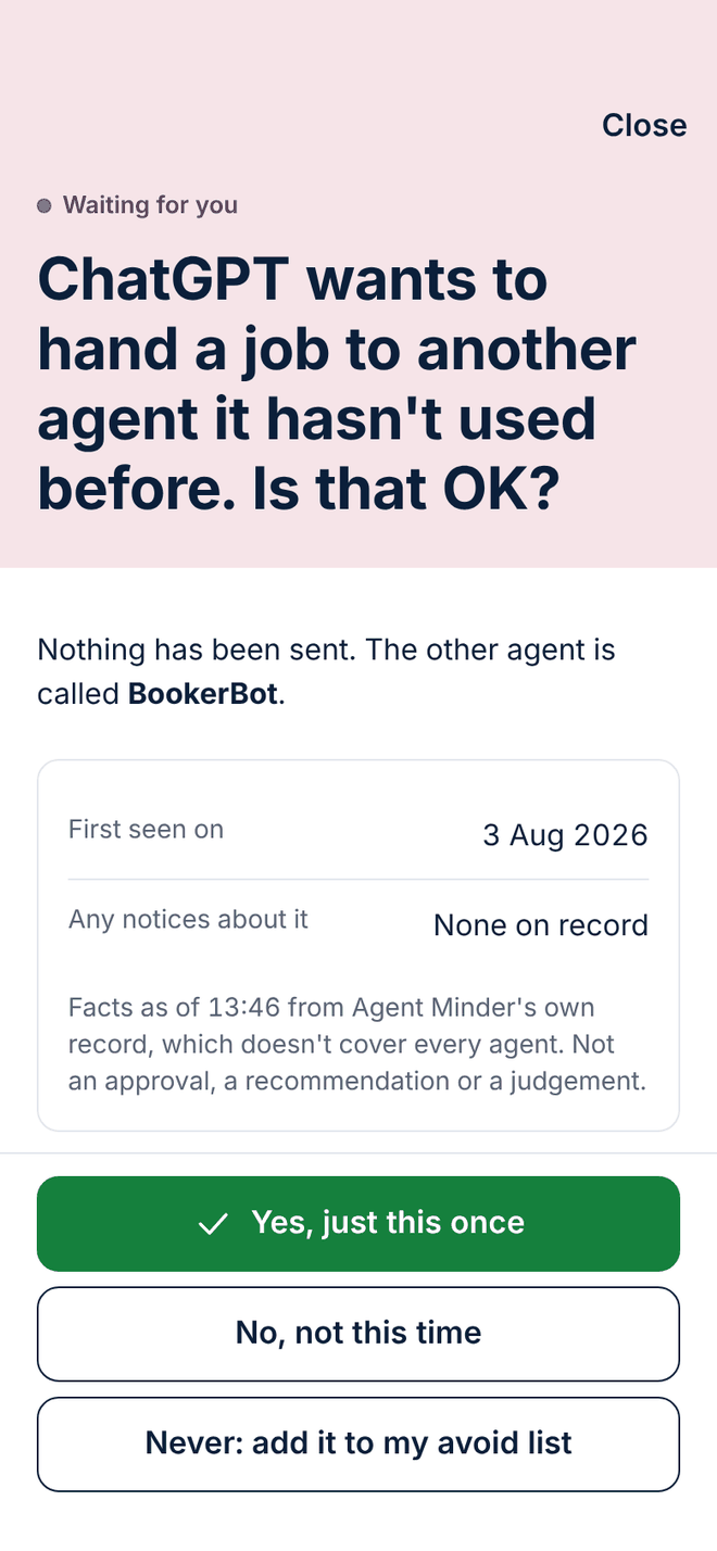 Design of the Something new screen: a first-time action brought to you for a decision.