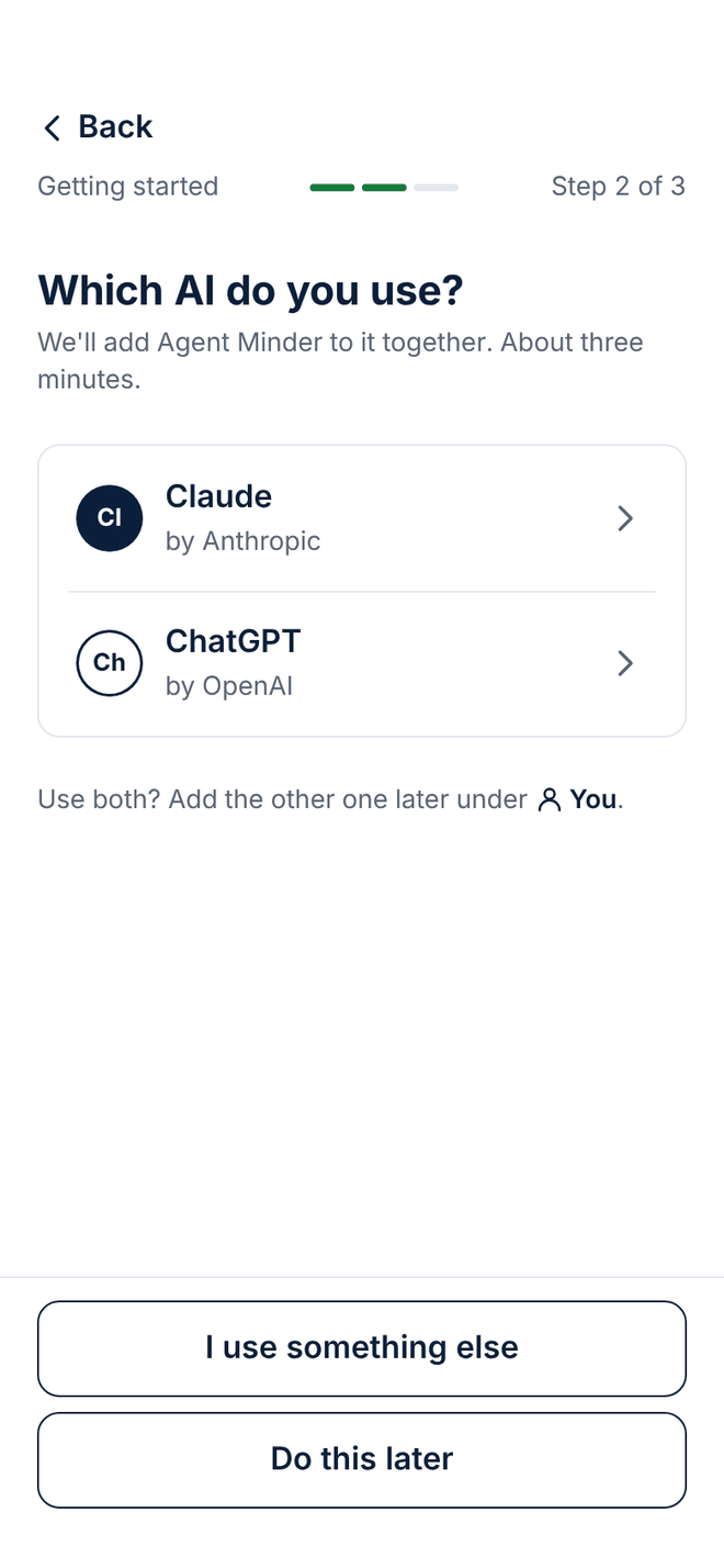 Design of the Which AI do you use screen