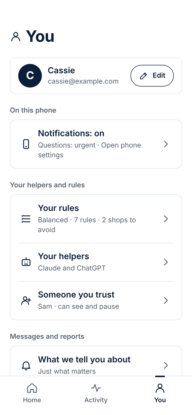Design of the You screen